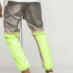 EPTM. EPTM COLOR BLOCK WINDBREAKER PANTS-GREY/NEON YELLOW