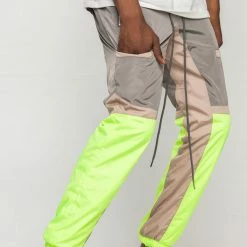 EPTM. EPTM COLOR BLOCK WINDBREAKER PANTS-GREY/NEON YELLOW