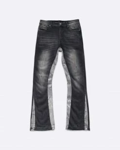 EPTM. EPTM FLARE DENIM CAMO DETAIL PANTS-DENIM BLACK