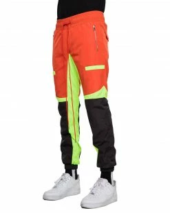 EPTM. EPTM COLOR BLOCK WINDBREAKER PANTS-ORANGE/BLACK