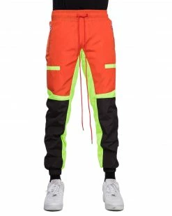 EPTM. EPTM COLOR BLOCK WINDBREAKER PANTS-ORANGE/BLACK