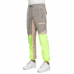 EPTM. EPTM COLOR BLOCK WINDBREAKER PANTS-GREY/NEON YELLOW