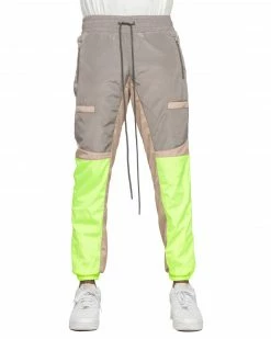 EPTM. EPTM COLOR BLOCK WINDBREAKER PANTS-GREY/NEON YELLOW