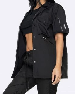 EPTM. EPTM WOMEN SNAP BUTTON SHIRT-BLACK