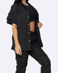 EPTM. EPTM WOMEN SNAP BUTTON SHIRT-BLACK
