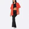 EPTM. EPTM WOMEN SNAP BUTTON SHIRT-RED TOPS