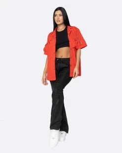 EPTM. EPTM WOMEN SNAP BUTTON SHIRT-RED TOPS