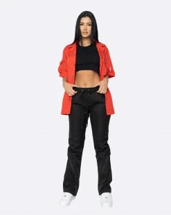 EPTM. EPTM WOMEN SNAP BUTTON SHIRT-RED TOPS