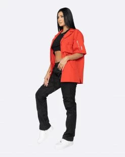 EPTM. EPTM WOMEN SNAP BUTTON SHIRT-RED TOPS