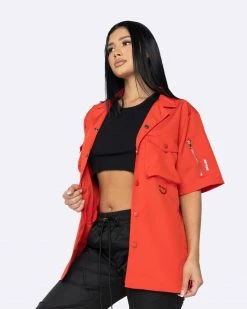 EPTM. EPTM WOMEN SNAP BUTTON SHIRT-RED TOPS