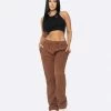 EPTM. BOTTOMS EPTM WOMEN FRENCH TERRY FLARE PANTS-BROWN