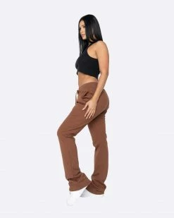 EPTM. BOTTOMS EPTM WOMEN FRENCH TERRY FLARE PANTS-BROWN