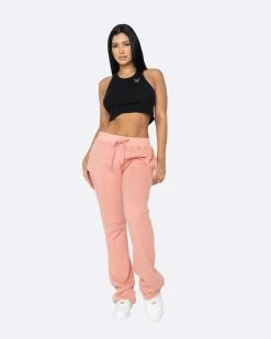 EPTM. EPTM WOMEN FRENCH TERRY FLARE PANTS-DARK PINK BOTTOMS