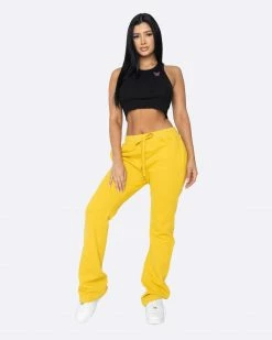 EPTM. EPTM WOMEN FRENCH TERRY FLARE PANTS-MUSTARD BOTTOMS