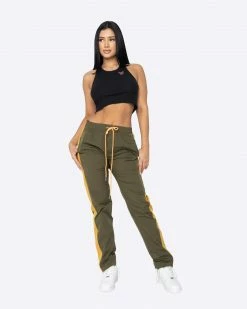 EPTM. BOTTOMS EPTM WOMEN NYLON BASIC TRACK PANTS-OLIVE/KHAKI