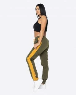 EPTM. BOTTOMS EPTM WOMEN NYLON BASIC TRACK PANTS-OLIVE/KHAKI