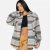 EPTM. EPTM WOMEN SLIT FLANNEL SHIRT-MOHAIR/ALMOND TOPS
