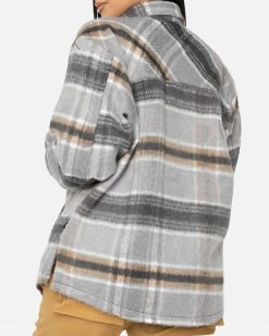 EPTM. EPTM WOMEN SLIT FLANNEL SHIRT-MOHAIR/ALMOND TOPS