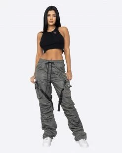 EPTM. BOTTOMS EPTM WOMEN DAVE EAST STRAP STACKED FLARE PANTS - CHARCOAL