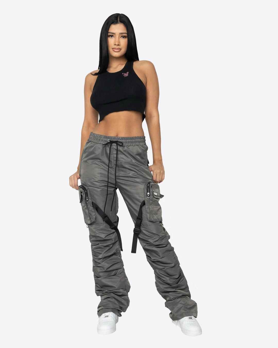 EPTM. BOTTOMS EPTM WOMEN DAVE EAST STRAP STACKED FLARE PANTS - CHARCOAL 1 EPTM. BOTTOMS EPTM WOMEN DAVE EAST STRAP STACKED FLARE PANTS - CHARCOAL