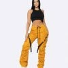 EPTM. EPTM WOMEN DAVE EAST STRAP STACKED FLARE PANTS - MUSTARD BOTTOMS