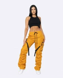 EPTM. EPTM WOMEN DAVE EAST STRAP STACKED FLARE PANTS - MUSTARD BOTTOMS