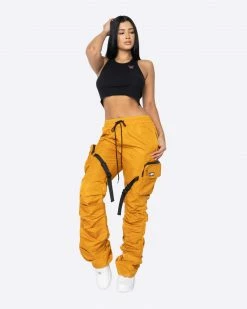 EPTM. EPTM WOMEN DAVE EAST STRAP STACKED FLARE PANTS - MUSTARD BOTTOMS