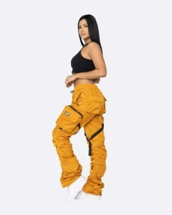 EPTM. EPTM WOMEN DAVE EAST STRAP STACKED FLARE PANTS - MUSTARD BOTTOMS