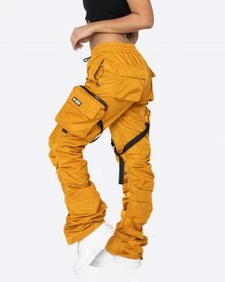 EPTM. EPTM WOMEN DAVE EAST STRAP STACKED FLARE PANTS - MUSTARD BOTTOMS