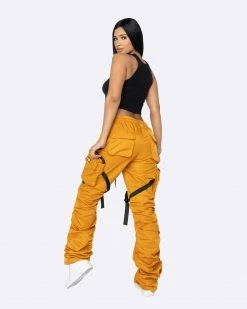 EPTM. EPTM WOMEN DAVE EAST STRAP STACKED FLARE PANTS - MUSTARD BOTTOMS