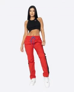 EPTM. BOTTOMS EPTM WOMEN NYLON BASIC TRACK PANTS-RED/BLACK