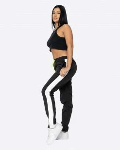 EPTM. EPTM WOMEN NYLON BASIC TRACK PANTS- BLACK/WHITE BOTTOMS