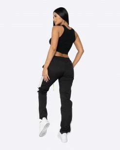 EPTM. EPTM WOMEN NYLON BASIC TRACK PANTS- BLACK/WHITE BOTTOMS
