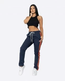 EPTM. BOTTOMS EPTM WOMEN NYLON BASIC TRACK PANTS-NAVY/RUST