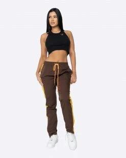 EPTM. EPTM WOMEN NYLON BASIC TRACK PANTS-BROWN/MUSTARD