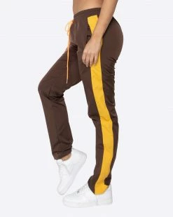 EPTM. EPTM WOMEN NYLON BASIC TRACK PANTS-BROWN/MUSTARD