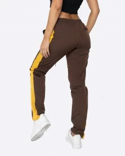 EPTM. EPTM WOMEN NYLON BASIC TRACK PANTS-BROWN/MUSTARD