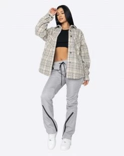 EPTM. EPTM WOMEN SLIT FLANNEL SHIRT-CREAM