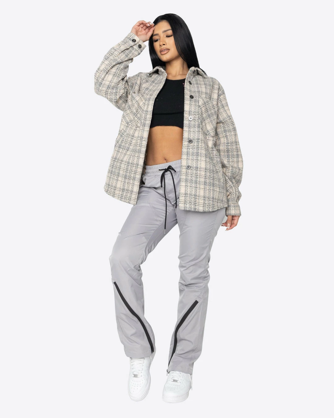EPTM. EPTM WOMEN SLIT FLANNEL SHIRT-CREAM 2 EPTM. EPTM WOMEN SLIT FLANNEL SHIRT-CREAM