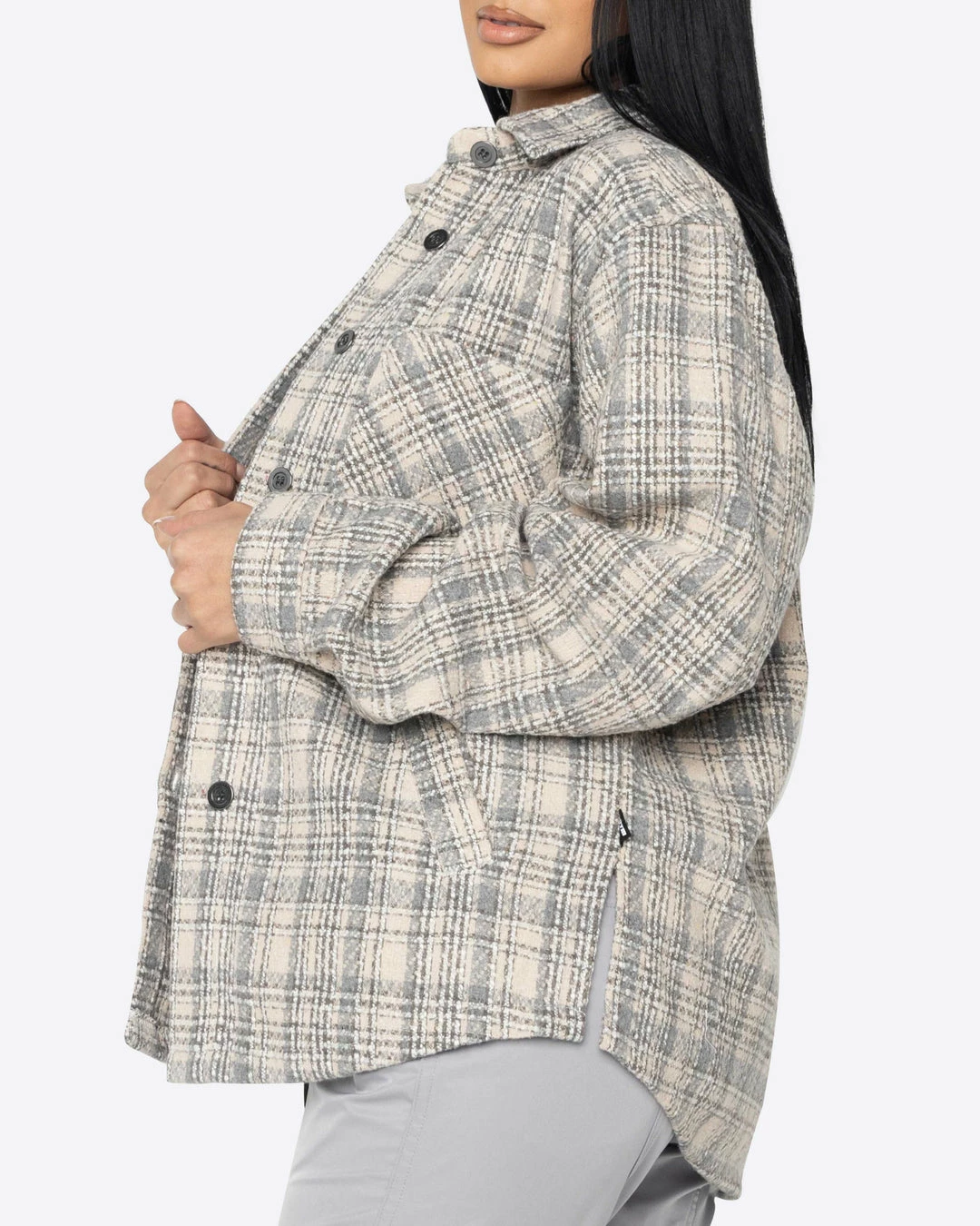 EPTM. EPTM WOMEN SLIT FLANNEL SHIRT-CREAM 5 EPTM. EPTM WOMEN SLIT FLANNEL SHIRT-CREAM