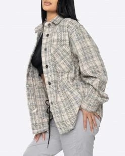 EPTM. EPTM WOMEN SLIT FLANNEL SHIRT-CREAM 8 EPTM. EPTM WOMEN SLIT FLANNEL SHIRT-CREAM