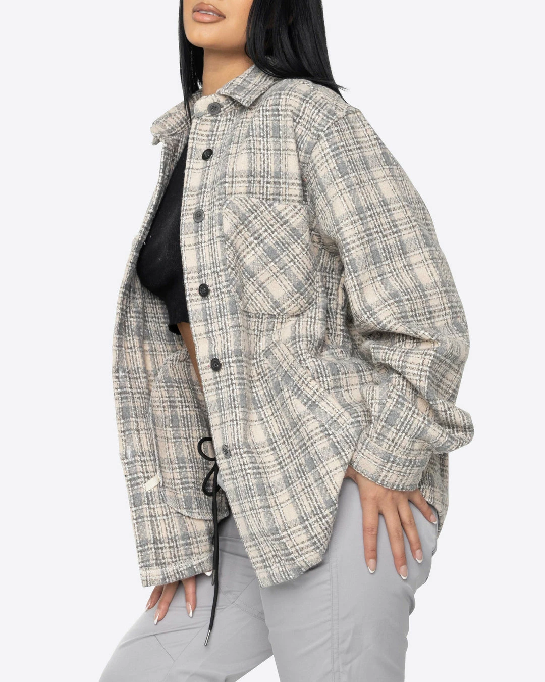 EPTM. EPTM WOMEN SLIT FLANNEL SHIRT-CREAM 4 EPTM. EPTM WOMEN SLIT FLANNEL SHIRT-CREAM