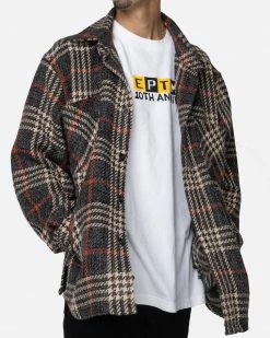 EPTM. SHIRTS EPTM SLIT FLANNEL SHIRT-PLAID GREY