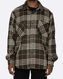 EPTM. EPTM SLIT FLANNEL SHIRT-PLAID GREEN