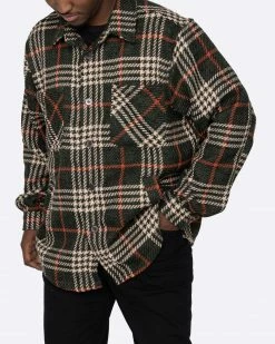EPTM. EPTM SLIT FLANNEL SHIRT-PLAID GREEN