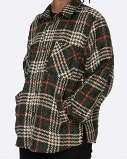 EPTM. EPTM SLIT FLANNEL SHIRT-PLAID GREEN