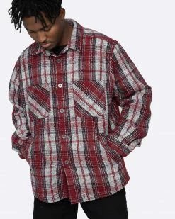 EPTM. EPTM SLIT FLANNEL SHIRT- DEC. RED