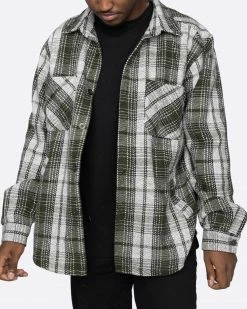 EPTM. EPTM SLIT FLANNEL SHIRT-DEC. OLIVE