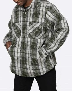 EPTM. EPTM SLIT FLANNEL SHIRT-DEC. OLIVE