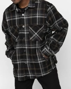 EPTM. EPTM SLIT FLANNEL SHIRT-MOCHA BLACK SHIRTS
